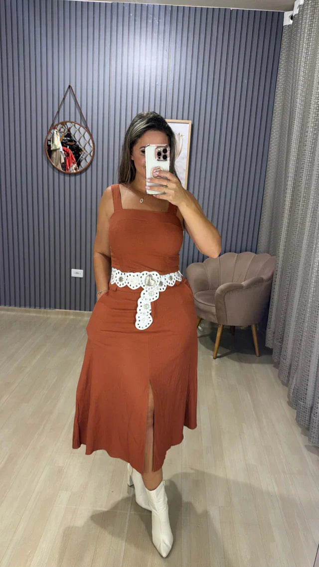 Conjunto Saia Midi Linho