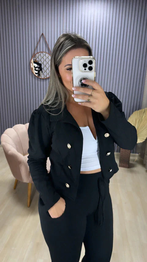 Conjunto calça blazer malha crepe
