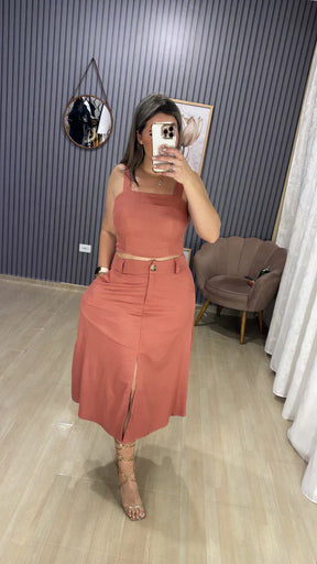 Conjunto Saia Midi Linho