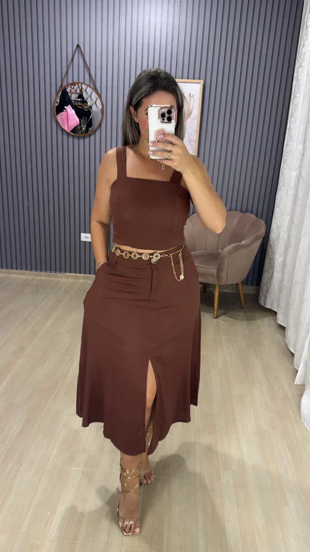 Conjunto Saia Midi Linho